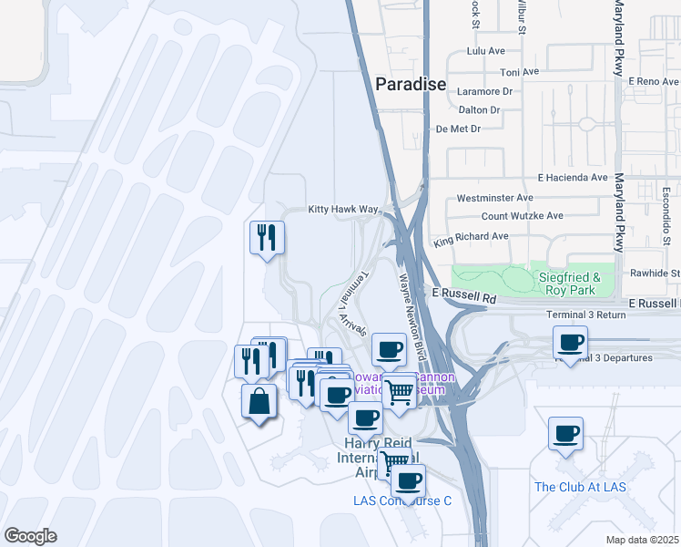 map of restaurants, bars, coffee shops, grocery stores, and more near in Las Vegas