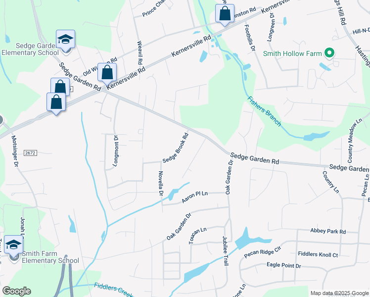 map of restaurants, bars, coffee shops, grocery stores, and more near 5171 Sedge Brook Road in Kernersville