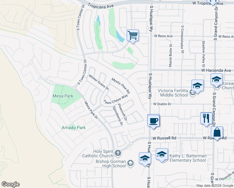 map of restaurants, bars, coffee shops, grocery stores, and more near 10402 Winter Grass Drive in Las Vegas