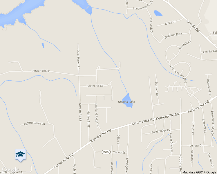 map of restaurants, bars, coffee shops, grocery stores, and more near 3520 Baxter Rd SE in Winston-Salem