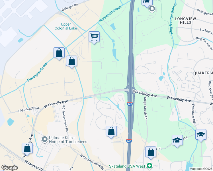 map of restaurants, bars, coffee shops, grocery stores, and more near 7010 W Friendly Ave in Greensboro