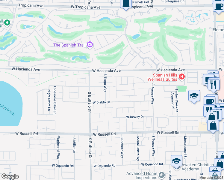 map of restaurants, bars, coffee shops, grocery stores, and more near 5426 Wesleyan Court in Las Vegas
