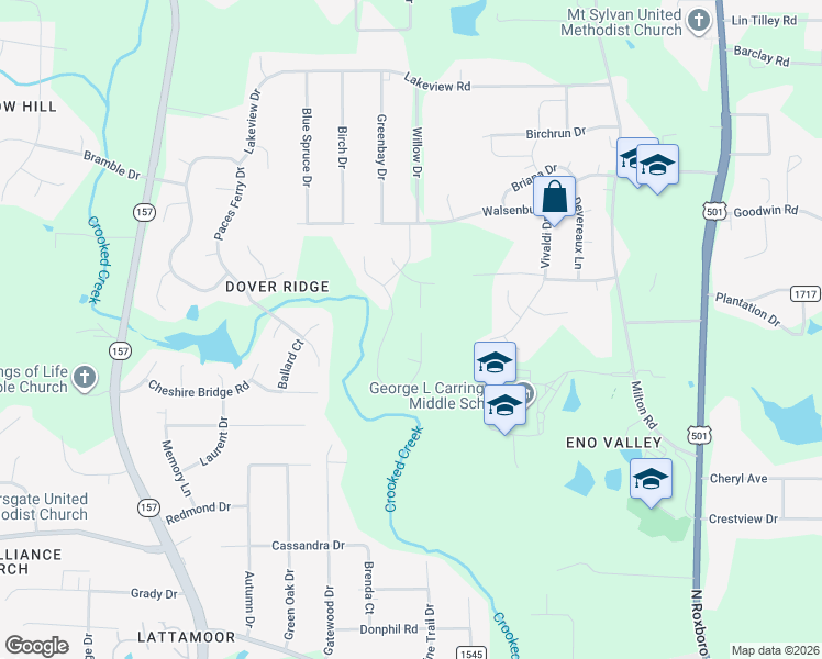 map of restaurants, bars, coffee shops, grocery stores, and more near 5419 Beardsley Court in Durham