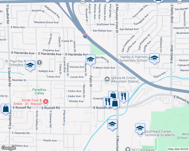 map of restaurants, bars, coffee shops, grocery stores, and more near 4426 Selleck Lane in Las Vegas