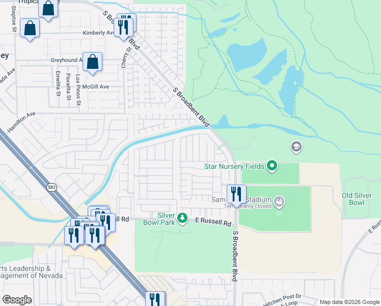 map of restaurants, bars, coffee shops, grocery stores, and more near 5433 Cross Meadows Lane in Las Vegas