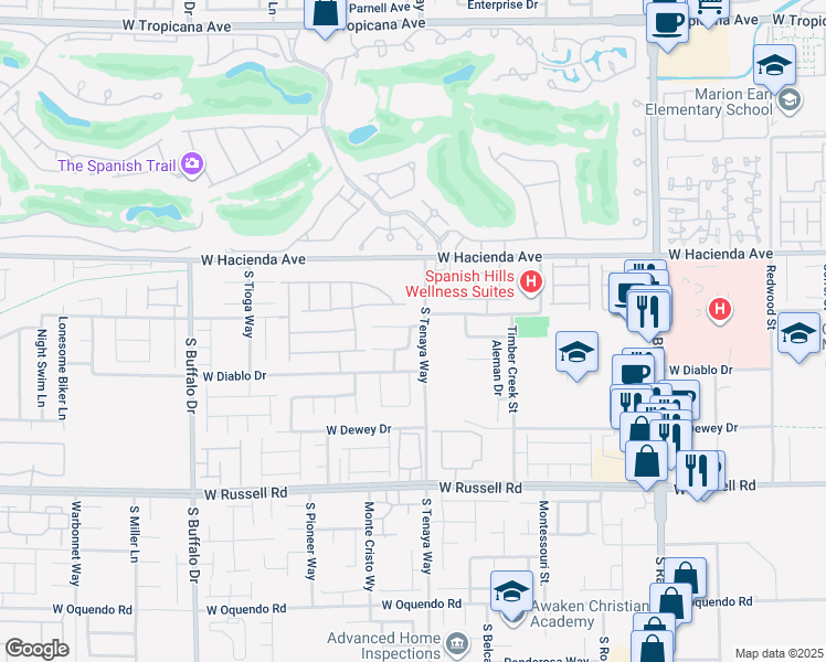 map of restaurants, bars, coffee shops, grocery stores, and more near 5428 Logville Street in Las Vegas
