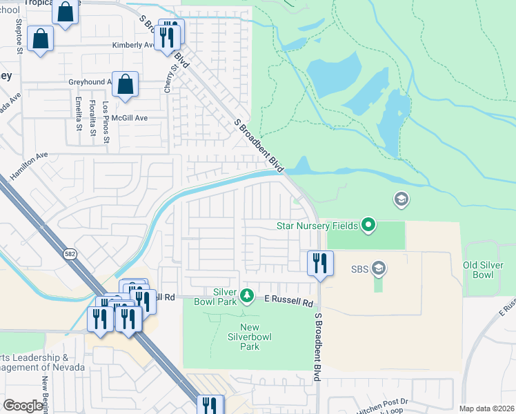 map of restaurants, bars, coffee shops, grocery stores, and more near 5436 Bradford Pear Drive in Las Vegas