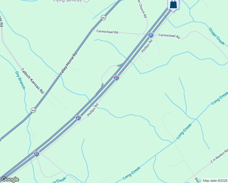 map of restaurants, bars, coffee shops, grocery stores, and more near 1458 Phillips Rd in Dandridge