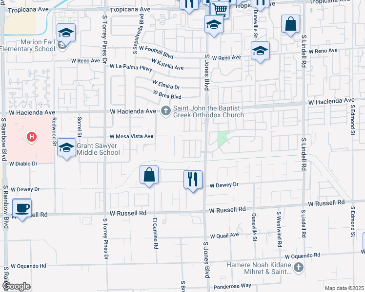 map of restaurants, bars, coffee shops, grocery stores, and more near 5473 South Jones Boulevard in Las Vegas