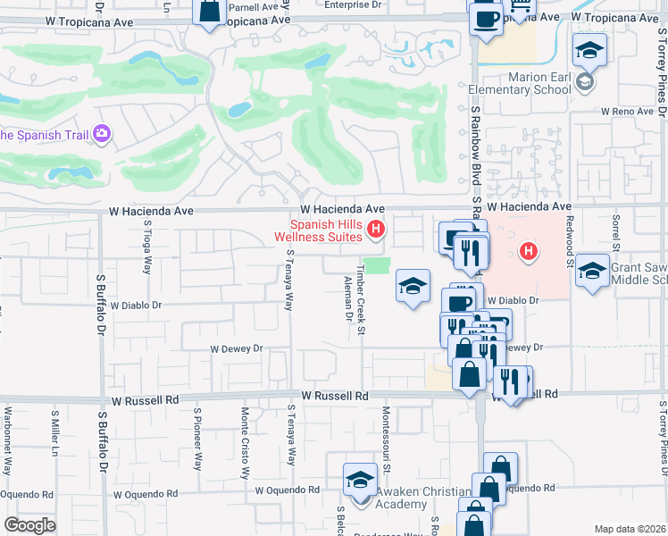 map of restaurants, bars, coffee shops, grocery stores, and more near 7236 Winding Creek Drive in Las Vegas