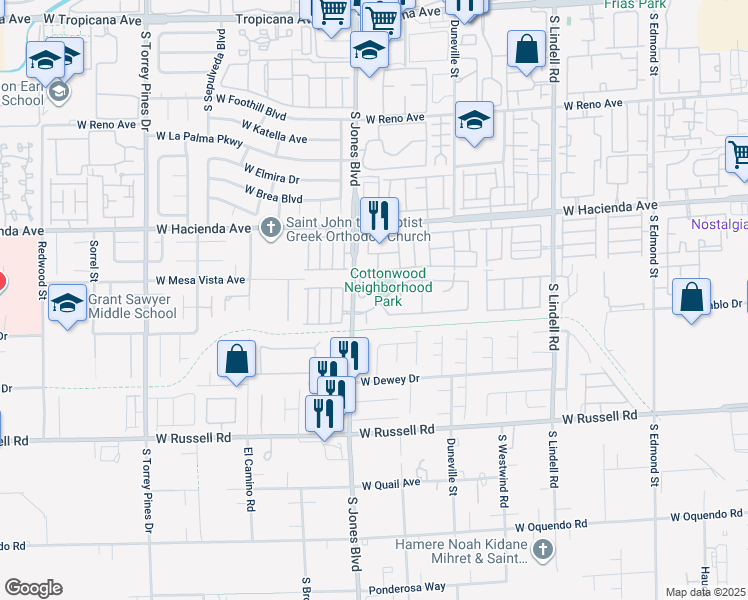 map of restaurants, bars, coffee shops, grocery stores, and more near 6030 Spring Ranch Parkway in Las Vegas