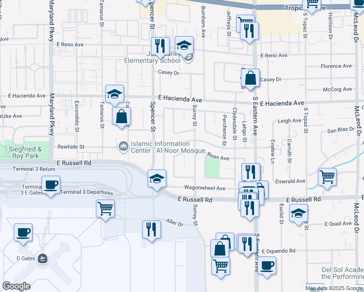 map of restaurants, bars, coffee shops, grocery stores, and more near 1963 Rawhide Street in Las Vegas