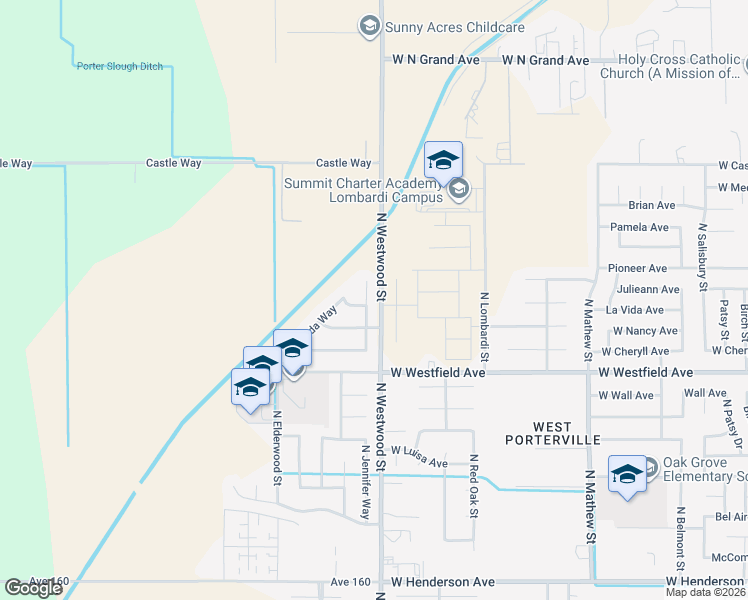 map of restaurants, bars, coffee shops, grocery stores, and more near 1330 North Jennifer Way in Porterville