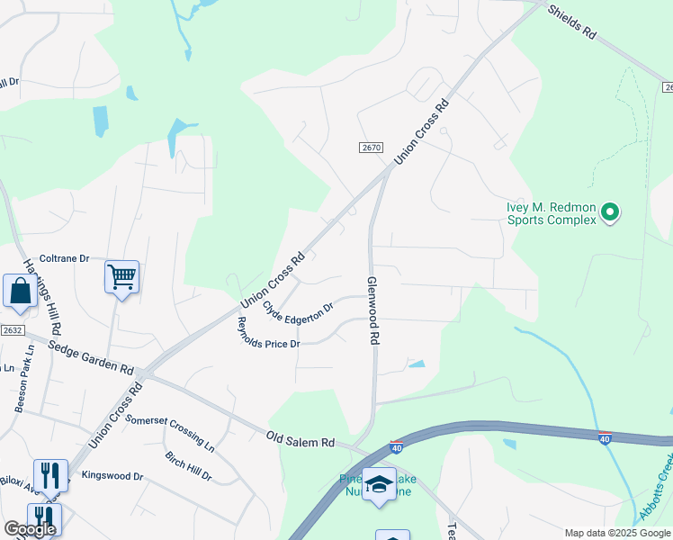 map of restaurants, bars, coffee shops, grocery stores, and more near 955 Kaye Gibbons Court in Kernersville