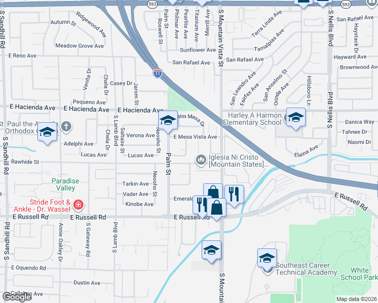 map of restaurants, bars, coffee shops, grocery stores, and more near 5475 Tami Place in Las Vegas