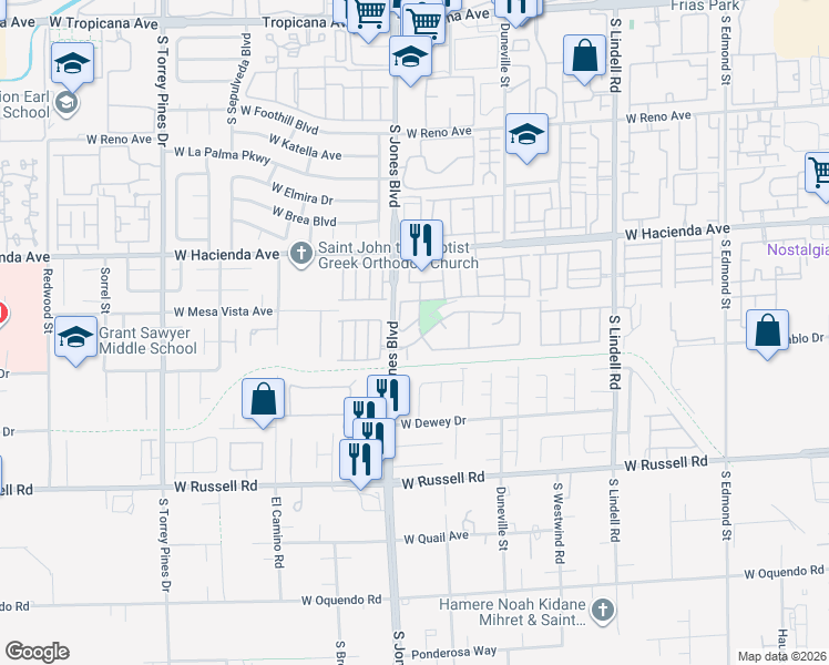 map of restaurants, bars, coffee shops, grocery stores, and more near 6030 Spring Ranch Parkway in Las Vegas