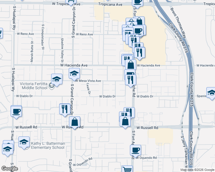 map of restaurants, bars, coffee shops, grocery stores, and more near 9593 Havelock Court in Las Vegas