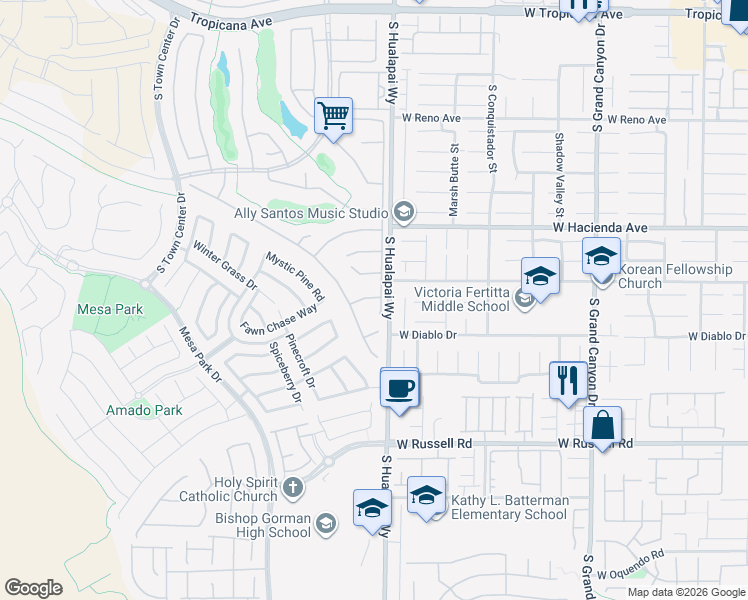 map of restaurants, bars, coffee shops, grocery stores, and more near 5445 Progresso Street in Las Vegas