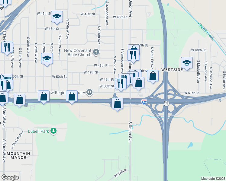 map of restaurants, bars, coffee shops, grocery stores, and more near in Tulsa