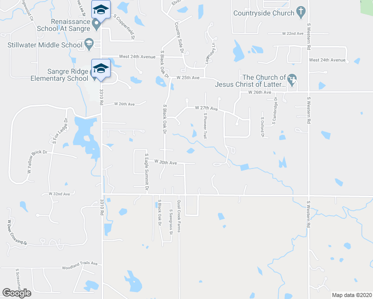 map of restaurants, bars, coffee shops, grocery stores, and more near 3202 West 29th Court in Stillwater