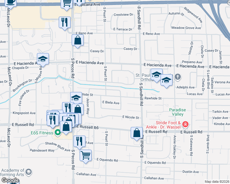 map of restaurants, bars, coffee shops, grocery stores, and more near 3655 Rawhide Court in Las Vegas