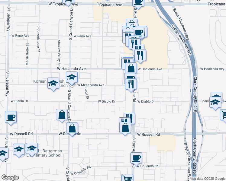 map of restaurants, bars, coffee shops, grocery stores, and more near 9533 Creedmoor Court in Las Vegas