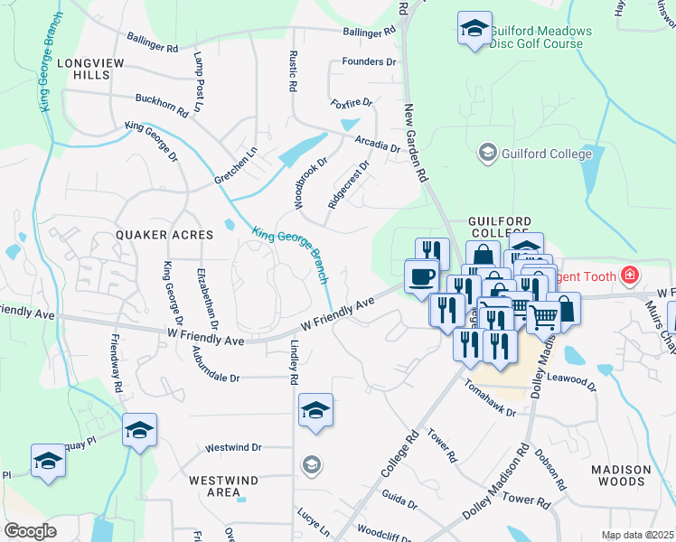 map of restaurants, bars, coffee shops, grocery stores, and more near 5932 West Friendly Avenue in Greensboro