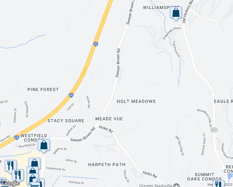 map of restaurants, bars, coffee shops, grocery stores, and more near 7806 Sawyer Brown Road in Nashville