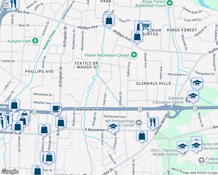 map of restaurants, bars, coffee shops, grocery stores, and more near 828 Holt Avenue in Greensboro