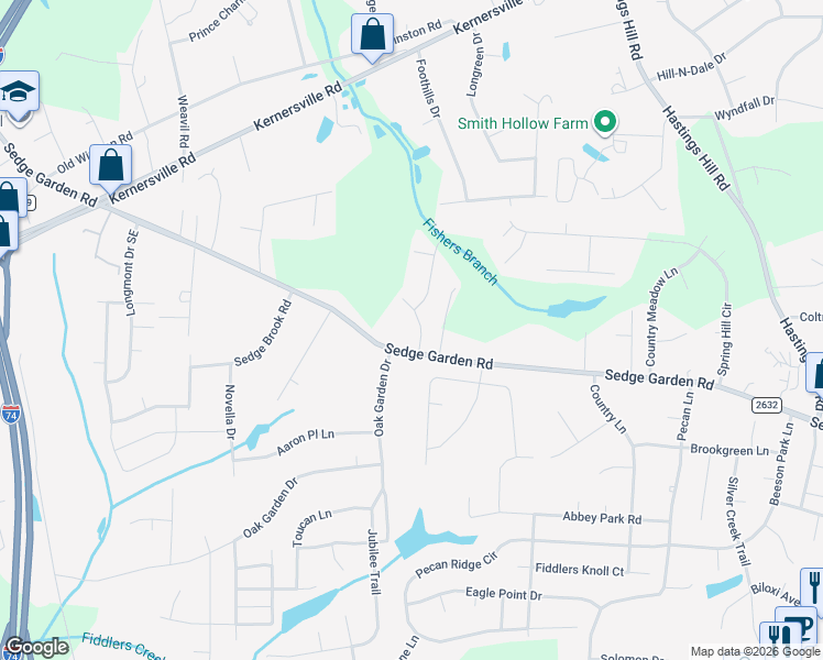 map of restaurants, bars, coffee shops, grocery stores, and more near 1310 Tammy Drive in Kernersville