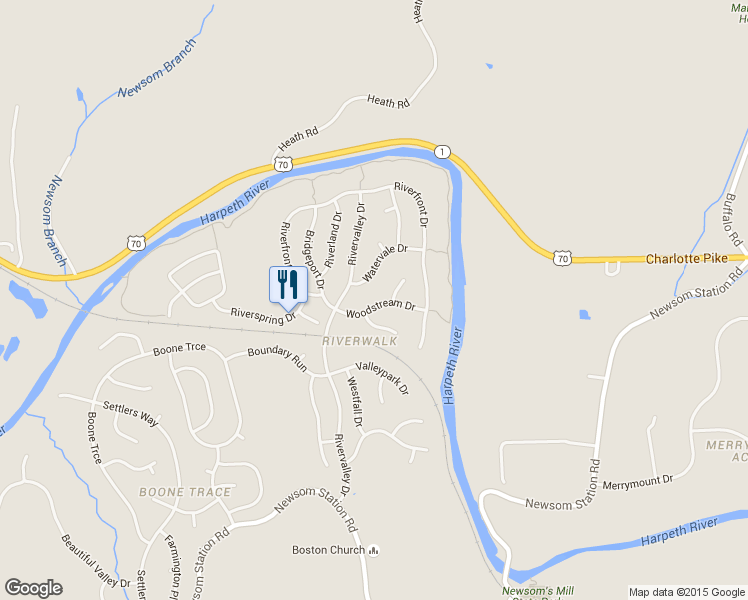 map of restaurants, bars, coffee shops, grocery stores, and more near 7525 Woodstream Drive in Nashville
