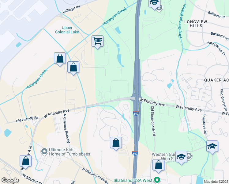 map of restaurants, bars, coffee shops, grocery stores, and more near 7008 West Friendly Avenue in Greensboro