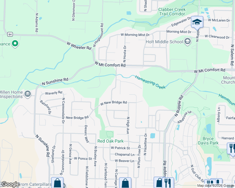 map of restaurants, bars, coffee shops, grocery stores, and more near 2024 North Bridgeport Drive in Fayetteville
