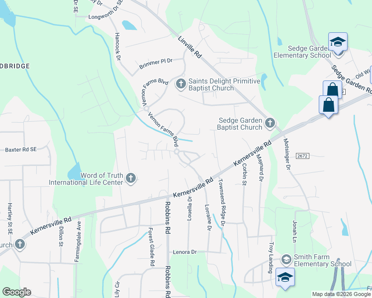 map of restaurants, bars, coffee shops, grocery stores, and more near 729 Popes Creek Road in Kernersville