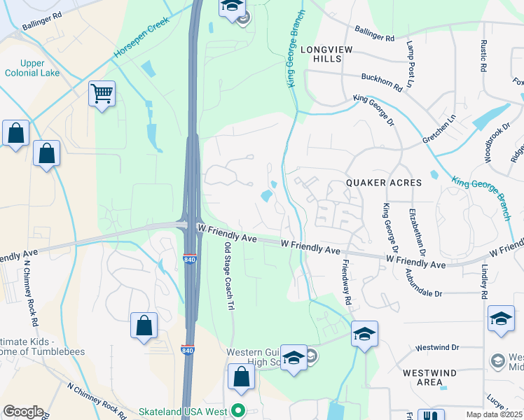 map of restaurants, bars, coffee shops, grocery stores, and more near 4 Iron Carriage Court in Greensboro