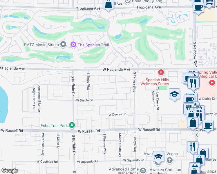 map of restaurants, bars, coffee shops, grocery stores, and more near 7514 Pink Mimosa Avenue in Las Vegas