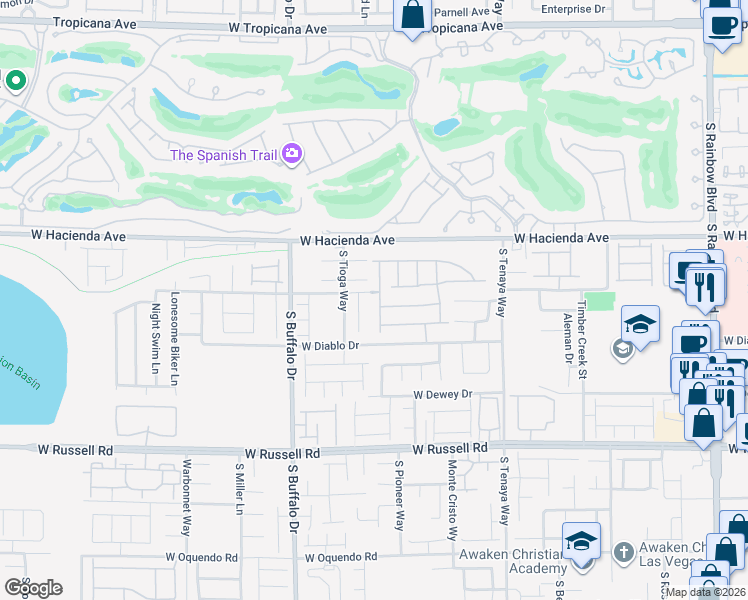map of restaurants, bars, coffee shops, grocery stores, and more near 5426 Wesleyan Court in Las Vegas