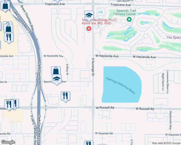 map of restaurants, bars, coffee shops, grocery stores, and more near 5453 South Durango Drive in Las Vegas