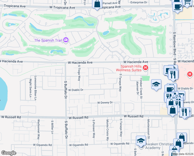 map of restaurants, bars, coffee shops, grocery stores, and more near 7514 Pink Mimosa Avenue in Las Vegas