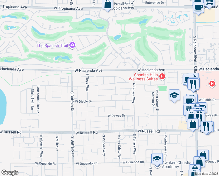 map of restaurants, bars, coffee shops, grocery stores, and more near 7514 Pink Mimosa Avenue in Las Vegas