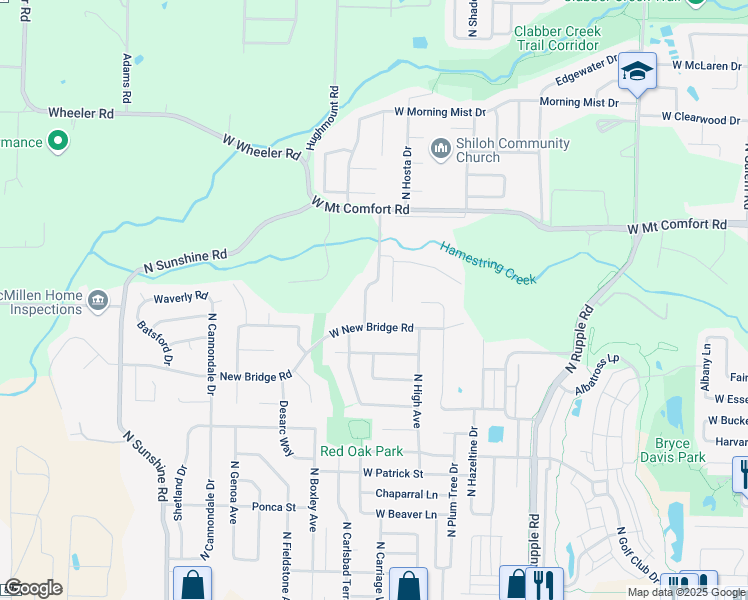 map of restaurants, bars, coffee shops, grocery stores, and more near 2024 North Bridgeport Drive in Fayetteville