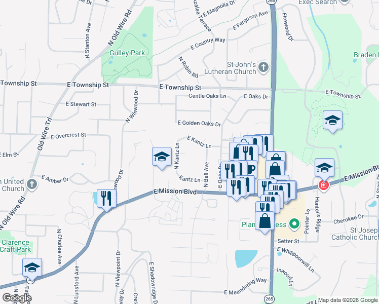 map of restaurants, bars, coffee shops, grocery stores, and more near 2370 East Kantz Cove in Fayetteville
