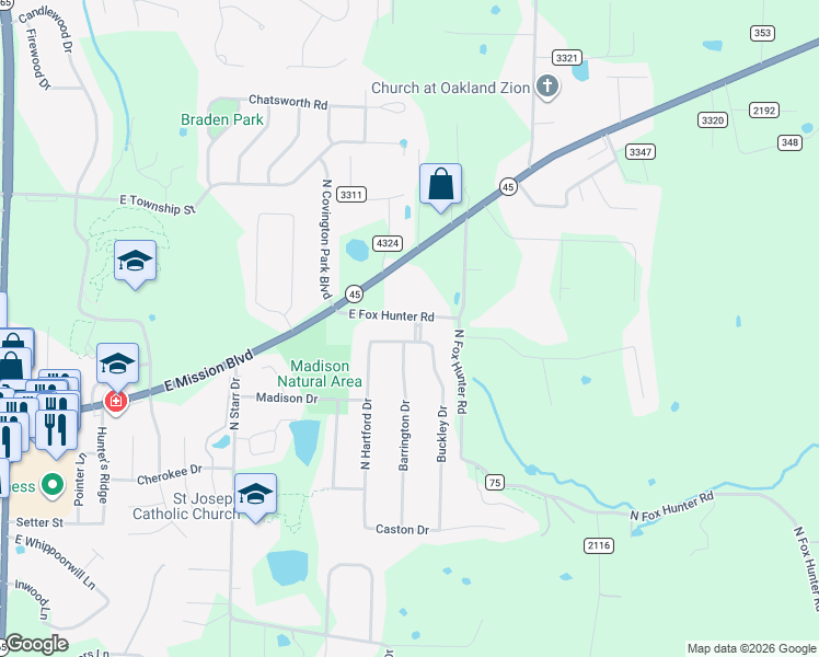 map of restaurants, bars, coffee shops, grocery stores, and more near 3868 East Chadwick Drive in Fayetteville
