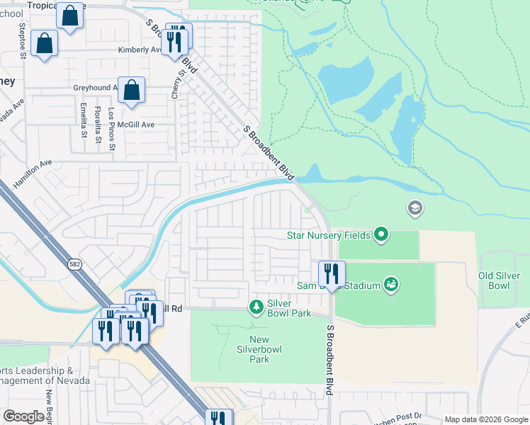 map of restaurants, bars, coffee shops, grocery stores, and more near 5436 Bradford Pear Drive in Las Vegas
