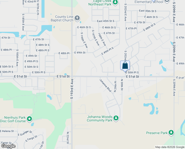 map of restaurants, bars, coffee shops, grocery stores, and more near 19580 East 51st Street in Broken Arrow