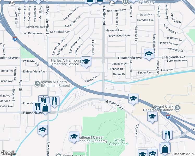 map of restaurants, bars, coffee shops, grocery stores, and more near 4925 Elaina Avenue in Las Vegas