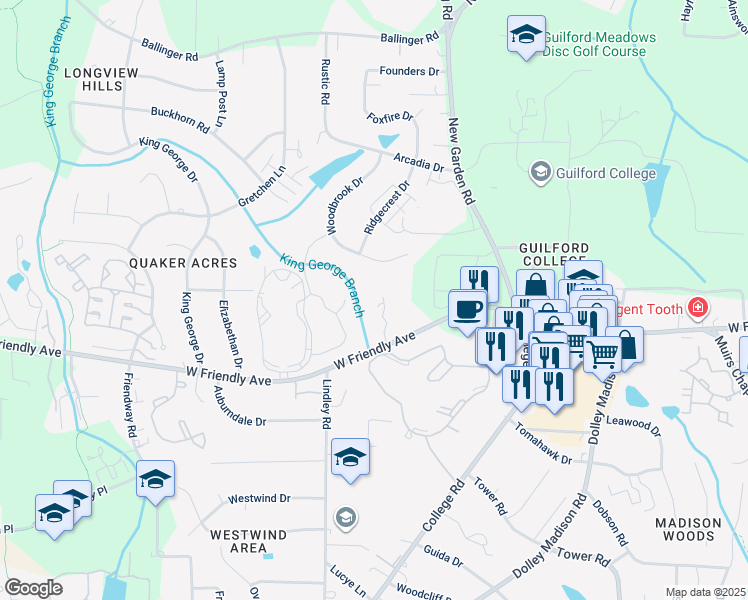 map of restaurants, bars, coffee shops, grocery stores, and more near 5932 West Friendly Avenue in Greensboro
