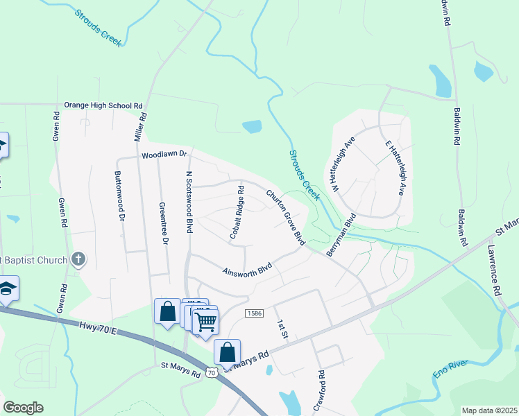 map of restaurants, bars, coffee shops, grocery stores, and more near 1913 E Chapman Ct in Hillsborough