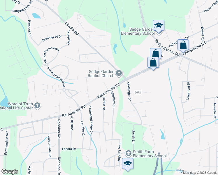 map of restaurants, bars, coffee shops, grocery stores, and more near 4129 Kernersville Road in Winston-Salem