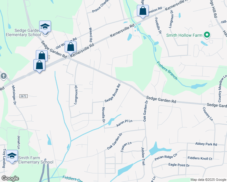 map of restaurants, bars, coffee shops, grocery stores, and more near 5172 Sedge Brook Road in Kernersville